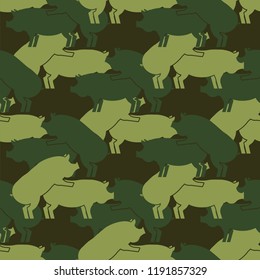 Pig sex army pattern eamless. Piggy intercourse military background. soldiery Pigs ornament. Farm Animal reproduction. Vector war texture