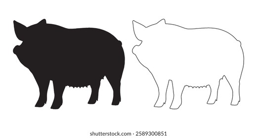 Pig Shadow Silhouette - Elegant Pig Outline for Posters
