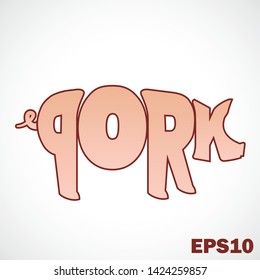 pig shape stylized pork text butchery symbol