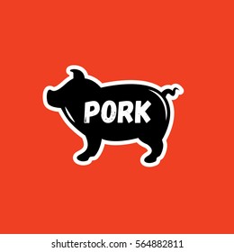 Pig shape vector illustration. Farm animal. Pork illustration on red background. 