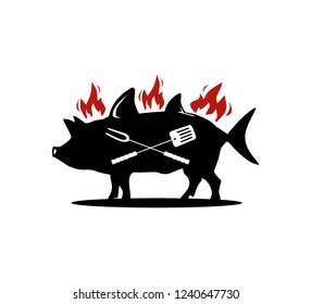 pig and shark barbeque logo