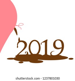 pig shit 2019. Vector Illustration. Cartoon funny pig