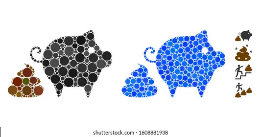 Pig shit composition of filled circles in different sizes and color tints, based on pig shit icon. Vector filled circles are combined into blue illustration.