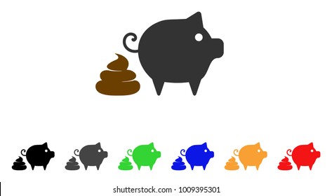 Pig Shit icon. Vector illustration style is a flat iconic pig shit symbol with gray, yellow, green, blue, red, black color versions. Designed for web and software interfaces.