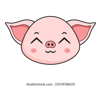 Pig Shy Smile Face Head Kawaii Sticker