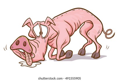 Pig sick and thin, vector illustration cartoon