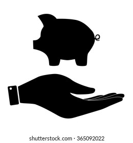 Pig sign in hand icon, finance care symbol vector illustration. Flat design style