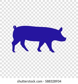 Pig sign illustration. Vector. Blue icon on transparent background.