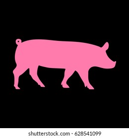 Pig sign illustration. Vector. Pink icon on black background.