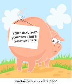 pig with a sign on the tail