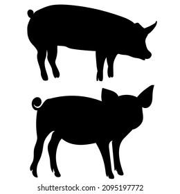 pig silhouette black isolated, vector