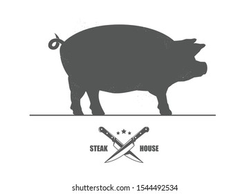 Pig silhouette. Design element for restaurant, meat shop