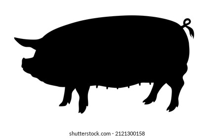 Pig Silhouette - Farm Animal. Vector Icon  illustration. 
