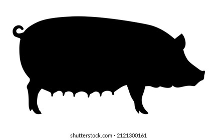 Pig Silhouette - Farm Animal. Vector Icon  illustration. 
