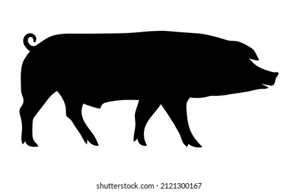 Pig Silhouette - Farm Animal. Vector Icon  illustration. 