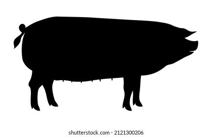 Pig Silhouette - Farm Animal. Vector Icon  illustration. 