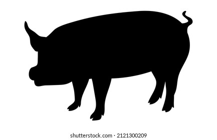 Pig Silhouette - Farm Animal. Vector Icon  illustration. 