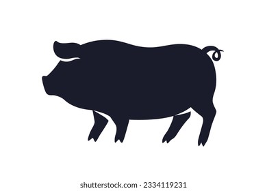 Pig silhouette. Hog, swine profile. Black domestic farm animal icon. Boar shadow, side view. Pork, meat, bacon, butchery symbol. Flat graphic vector illustration isolated on white background