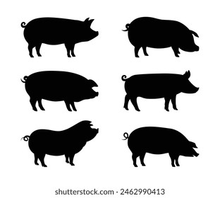 Pig silhouette icon set. Pig, pork vector icons.