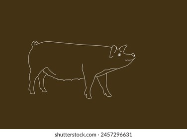Pig silhouette, line drawing, vector illustration of icon. Pig outline, shape, silhouette.