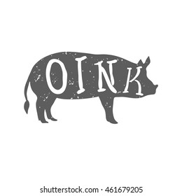 Pig Silhouette with Oink Text. Vector illustration