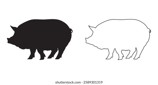 Pig silhouette and pig outline vector