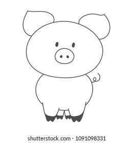 Pig silhouette. Piggy contour. Piglet outline. Vector illustration.