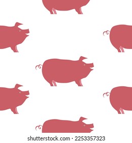 Pig silhouette seamless pattern. Pork meat smile. Vector illustration