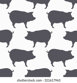 Pig silhouette seamless pattern. Pork meat. Background for craft food packaging or butcher shop design. Vector illustration