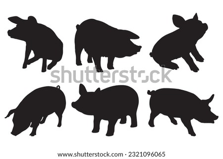 pig silhouette set collection isolated black on white background vector illustration
