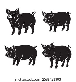 Pig Silhouette Set – Farm Animal Vector Illustration