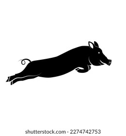 Pig Silhouette, Side View jump tattoo happy animal vector