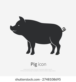 Pig silhouette standing side view isolated on white background. Black vector illustration of farm animal icon in simple flat style.
