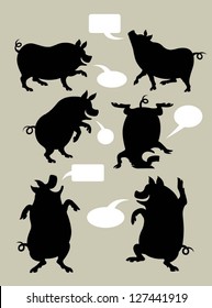 Pig Silhouette Symbols Set. Very smooth and detail vector with speech blank bubble. You can put your own text in the bubble. Easy to change color. Use Adobe Illustrator 8 or higher to edit vector file