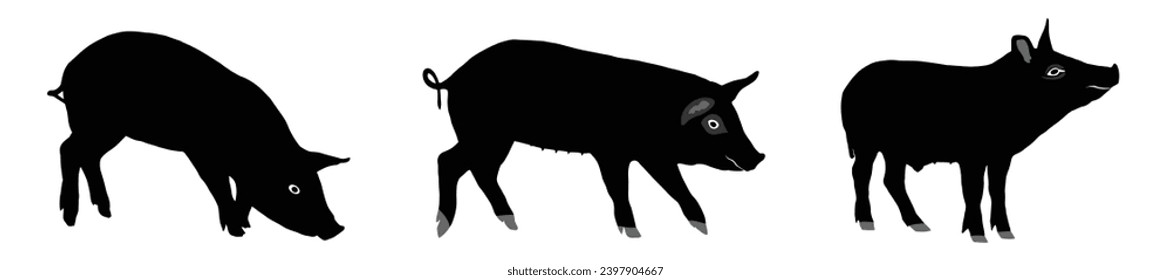 pig silhouette. pig vector illustration.