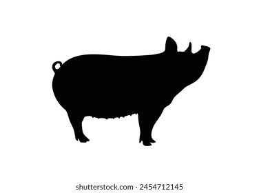 Silueta de cerdo, Ilustración vectorial de un ícono negro, logotipo de silueta de cerdo aislado en blanco. Silueta de contorno de cerdo. 