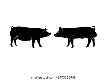 Schweineslhouette, Vektorillustration einer schwarzen Ikone, Schweineslhouettenlogo auf Weiß.
