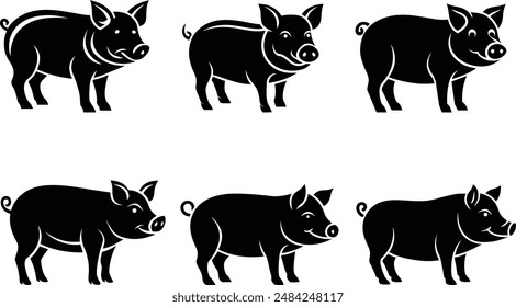 Pig silhouette vector illustration icons.