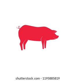 Pig silhouette, vector illustration, logo, icon, sticker, flat, red.