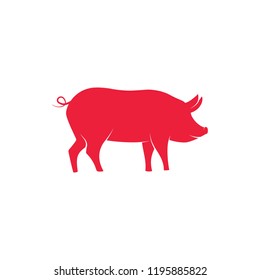 Pig silhouette, vector illustration, logo, icon, sticker, flat, red.