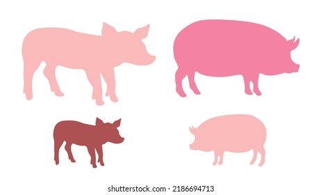 Pig silhouette vector, multicolored, vector icon collection.