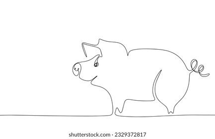 Pig silhouette vector. One line continuous vector line art outline illustration. Isolated on white background.