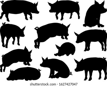 A pig silhouettes farm animal graphics set