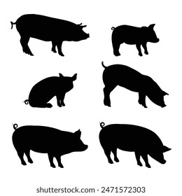 A pig silhouettes farm animal graphics set