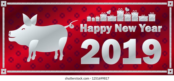 the pig silver red black background happy new year merry christmas 2019 vector illustration eps10