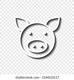 Pig simple icon. Flat desing. White with shadow on transparent grid.ai