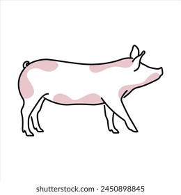 Pig Simple White Pink Fun Cartoon Doodle Line Clip Art