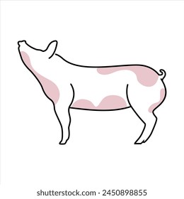 Pig Simple Blanco Rosa Diversión Dibujos Animados Doodle Line Clip Art