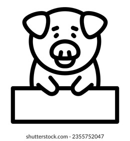 Pig sits at the table line icon, cute funny animals concept, piggy sits at the desk vector sign on white background, outline style icon for mobile concept and web design. Vector graphics