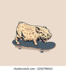 pig skate board Vector illustration hand drawing style